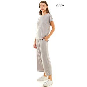 Loungewear Grey Lilac Short Sleeve Casual Wear Top Bottom Pajama 2pc Set